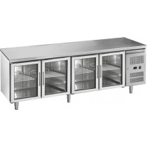Desserte réfrigéré centrale, Gamme gastro GN1/1 portes vitrées , 4P, sans dosseret, inox 2230 x 700 x 850 mm