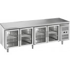 Desserte réfrigérée centrale, gamme gastro GN1/1 portes vitrées , 4 portes, inox, 616 L