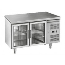 Desserte réfrigéré centrale, Gamme gastro GN1/1 portes vitrées , 2P, sans dosseret, inox 1360 x 700 x 850 mm
