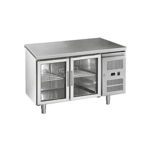 Desserte réfrigérée centrale, gamme gastro, 2 portes vitrées, 0.56 Kw, inox, grille Desserte réfrigérée centrale, gamme gastro, 2 portes vitrées, 0.56 Kw, inox, grille