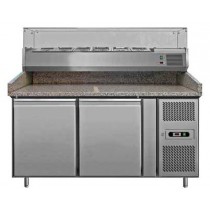 Meuble de préparation pizza, dessus granit, 2 portes, inox 1510 X 800 X 1435