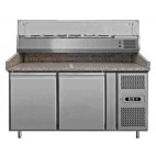 Meuble de préparation pizza, dessus granit, 2 portes, inox 1510 X 800 X 1435
