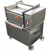 Éplucheuse decouenneuse, viande, système à peigne et rouleau nettoyeur