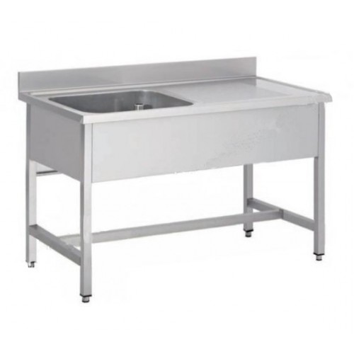 Plonge soudée sur pieds carrés sans étagère, inox AISI 304, 1 bac à gauche, P-600 mm Plonge soudée sur pieds carrés sans étagère, inox AISI 304, 1 bac à gauche, P-600 mm