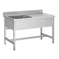 Plonge soudée sur pieds carrés sans étagère, inox AISI 304, 1 bac à gauche, P-600 mm