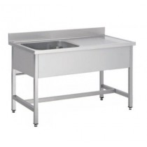 PLONGE SOUDÉE SUR PIEDS CARRÉS sans étagère, inox ferritique, 1000 x 700 x 850 mm