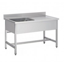 Plonge soudée sur pieds carrés sans étagère inox ferritique 1 bac L 1000 mm