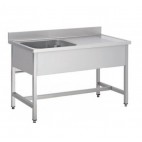 Plonge soudée sur pieds carrés sans étagère, inox AISI 304, 1 bac, longueur 1000 mm