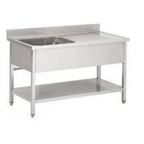 PLONGE SOUDÉE SUR PIEDS CARRÉS avec étagère, inox ferritique, 1000 x 600 x 850 mm