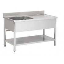 Plonge soudée sur pieds carrés avec étagère inox ferritique 1 bac à gauche P 600 mm