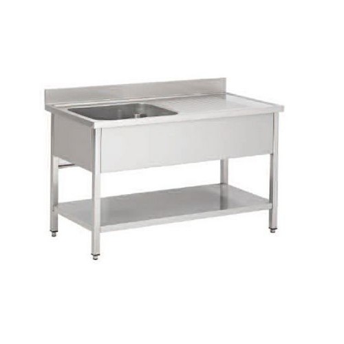 Plonge soudée sur pieds carrés avec étagère inox ferritique 1 bac L 1000 mm Plonge soudée sur pieds carrés avec étagère inox ferritique 1 bac L 1000 mm