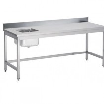 Table du chef, Adossée, Inox AISI 304, L 1000 x P 700 x H 850, Bac à gauche 400 x 400 x 300 mm