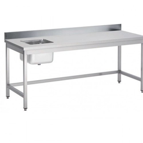 Table du chef soudée adossée avec bac à gauche P 700 mm Table du chef soudée adossée avec bac à gauche P 700 mm
