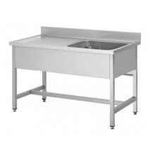 Plonge soudée sur pieds carrés sans étagère inox ferritique 1 bac à droite P 600 mm