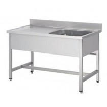 Plonge soudée sur pieds carré sans étagère, inox AISI 304, 1 bac à droite, L 1000 x P 600 x H 850 mm