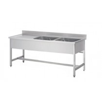  Plonge soudée sur pieds carrés sans étagère, inox ferritique, 2 bacs droite, L 1400 x P 600 x  H 850 mm