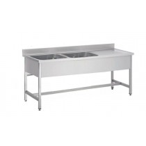 Plonge démontable pieds carrés sans étagère, 2 bacs à gauche, égouttoir, inox AISI 304, L 1600 x P 700 x H 850 mm