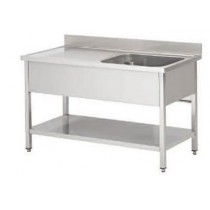 Plonge soudée sur pieds carrés avec étagère, inox ferritique,1 bac droite, L 1000 x P 600 x H 850 mm