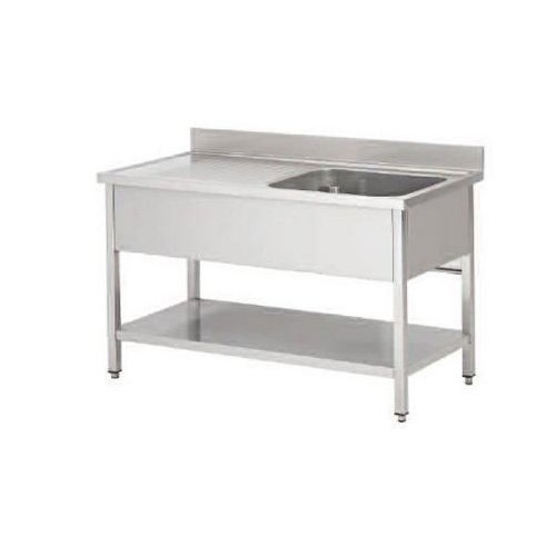 Plonge soudée sur pieds carrés avec étagère inox ferritique 1 bac à droite P 600 mm Plonge soudée sur pieds carrés avec étagère inox ferritique 1 bac à droite P 600 mm