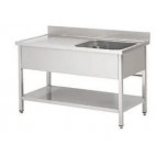 Plonge soudée sur pieds carrés avec étagère inox ferritique 1 bac à droite P 600 mm