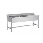 Plonge soudée sur pieds carrés sans étagère, inox ferritique, 2 bacs gauche, L 1800 x P 600 x H 850 mm