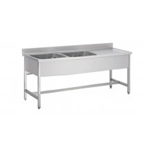 Plonge soudée sur pieds carrés sans étagère, inox ferritique, 2 bacs à gauche, dimension bac : L 500 x P 400 x H 300 mm