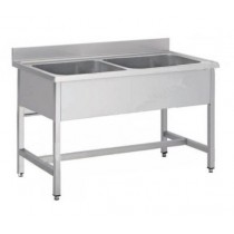 Plonge démontable pieds carrés sans étagère,2 bacs, inox AISI 304, L 1400 x P 700 x H 850 mm