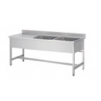  Plonge soudée sur pieds carrés sans étagère, inox ferritique, 2 bacs droite, L1800 x P 600 x H 850 mm