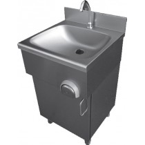Lave main cuisine professionnelle, inox AISI 304 sur placard porte battante , L 500 x P 400 x H 850 mm