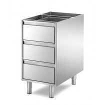 Meuble boulanger - patissier, bloc 3 tiroirs, inox AISI 304, longueur 435 mm