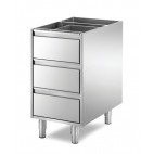 Meuble boulanger - patissier, bloc 3 tiroirs, inox AISI 304, longueur 435 mm