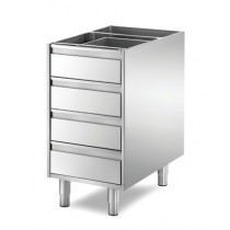 Meuble boulanger - patissier, bloc 4 tiroirs, inox AISI 304, longueur 435 mm