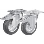 Roulettes ø 125 mm chape zinguée (2 avec freins, 2 sans frein)