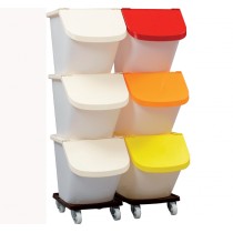 Trio conteneurs , 3 bacs 460 x 610 x 1480 mm + 3 couvercles ivoire + chariot de transport