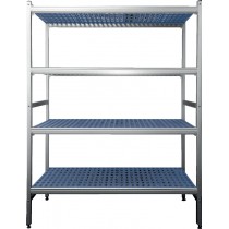 Rayonnage aluminium anodisé 4 niveaux, profondeur 465 mm