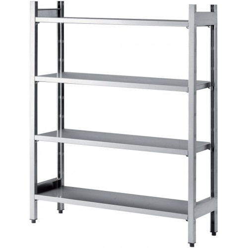 Casier a batterie inox 4 étagères pleines sans roulettes L : 1700 mm