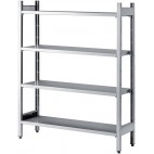 Casier a batterie inox, 4 étagères pleines, sans roulettes, longueur 1700 mm