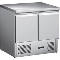 Desserte centrale type saladette dessus inox, réfrigérée, 2 portes, inox, L 900 x P 700 x H 870 mm