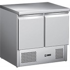 Desserte centrale type saladette dessus inox, réfrigérée, 2 portes, inox, L 900 x P 700 x H 870 mm