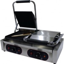 Panini grill double, Dessus rainuré et dessous lisse, inox, L 570 x P 370 x H 210 mm