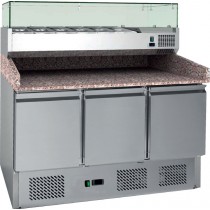Table à pizzas, avec vitrine réfrigérée, 4GN1/3+1GN1/2, inox, L 1400 x P 700 x H 1020/1455 mm