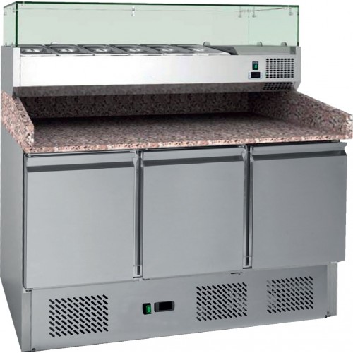 Table à pizzas avec vitrine réfrigérée 4GN1/3+1GN1/2 inox Table à pizzas avec vitrine réfrigérée 4GN1/3+1GN1/2 inox