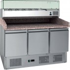 Table à pizzas, avec vitrine réfrigérée, 4GN1/3+1GN1/2, inox, L 1400 x P 700 x H 1020/1455 mm