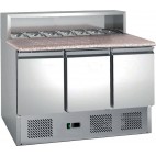 Table à pizza avec insert pour bacs gastronormes 8 GN1/6 3 portes inox