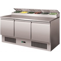 Table à sandwiche type saladette, 8 GN1/6, couvercle inox, 3 portes, inox, L 1365 x P 700 x H 980 mm