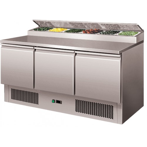 Table à sandwiche type saladette 8 GN1/6 couvercle inox 3 portes inox Table à sandwiche type saladette 8 GN1/6 couvercle inox 3 portes inox