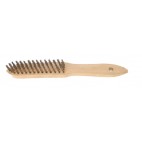 Brosse métallique manche bois, fils ronds en acier laitonné pour planchas, L 295 x P 32 mm