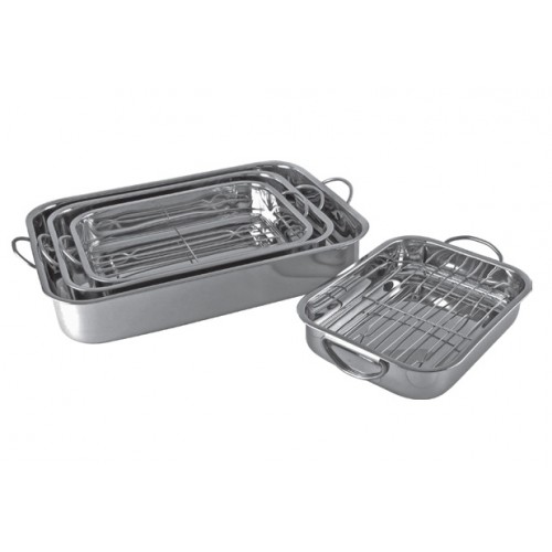 Set de 4 plats à lasagnes inox poli miroir avec grilles Set de 4 plats à lasagnes inox poli miroir avec grilles