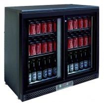 Desserte réfrigérée arrière de bar, 2 portes coulissantes vitrées, Skin plate noir, L 900 x P 520 x H 900 mm
