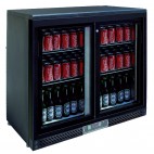 Desserte réfrigérée arrière de bar, 2 portes coulissantes vitrées, Skin plate noir, L 900 x P 520 x H 900 mm